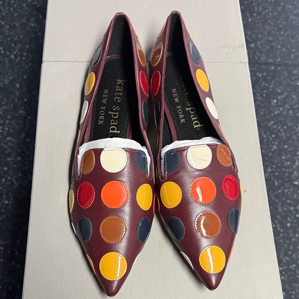 Kate Spade Brown Flats with Multicolor Polka Dots